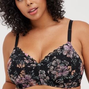 Torrid Lightly Lined Wire-Free Lace Floral Bra 46D